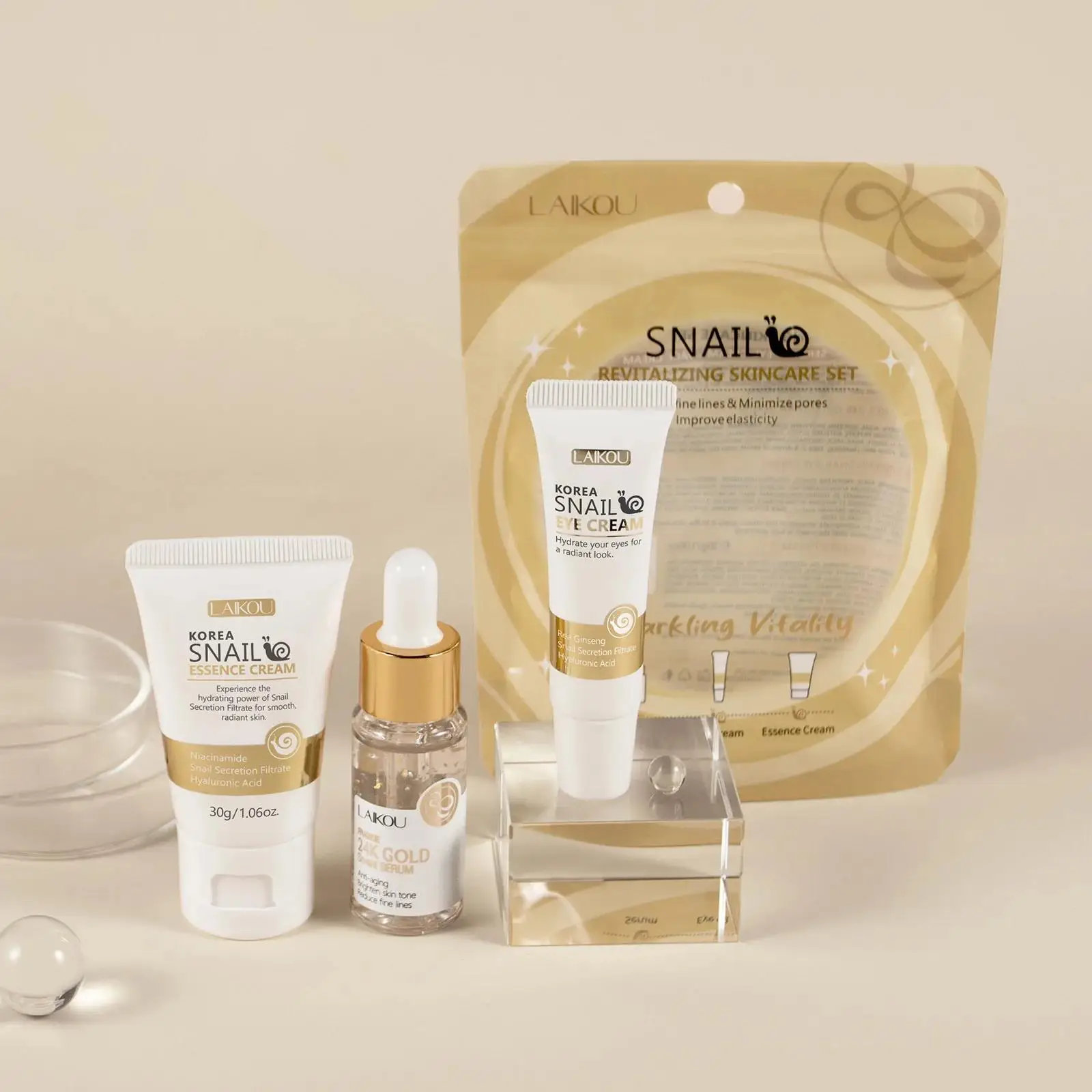 Luxury Skincare Set - 24K Gold Snail Repair Serum Eye